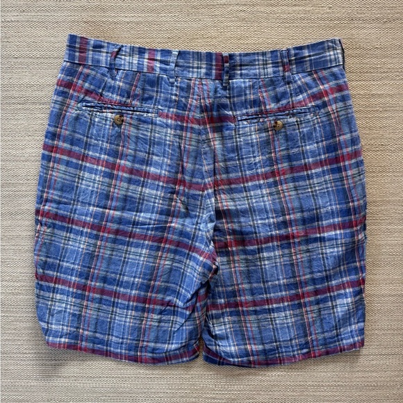 Peter Millar Seaside Madras blue plaid 100% linen shorts men’s 34 - Picture 2 of 4